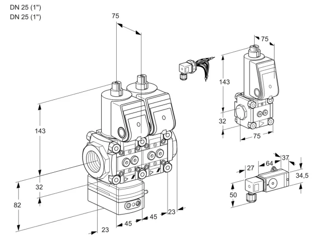 Kromschroder VCD 1E25R/25R05D-50NWR/2-PP/PPBS — двойной электромагнитный газовый клапан — 88105881