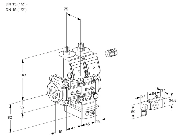 Kromschroder VCD 1E15R/15R05ND-100WR/MMMM/3-PP — двойной электромагнитный газовый клапан — 88103627