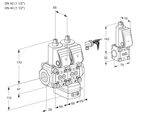 Kromschroder VCG 2E40R/40R05NGEWR/PPPP/PPBS — двойной электромагнитный газовый клапан — 88107102