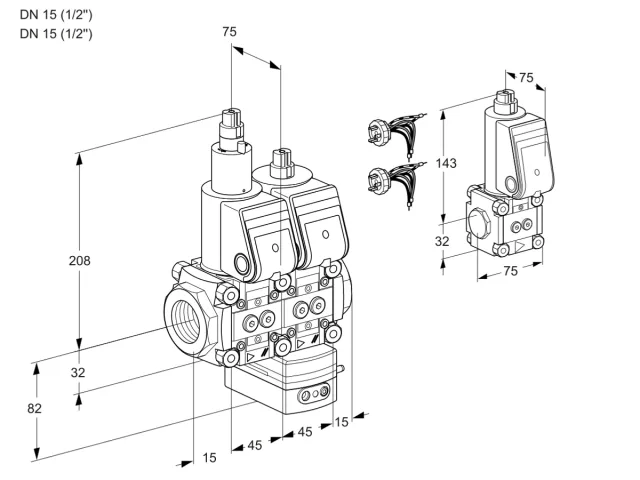 Kromschroder VCG 1E15R/15R05LGKWR5/PPPP/PPBS — двойной электромагнитный газовый клапан — 88107173