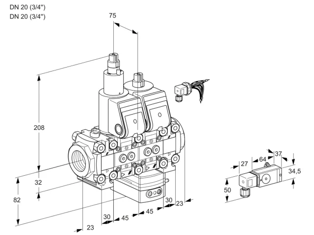 Kromschroder VCG 1E20R/20R05FLGEVWR/3--3/PPPP — двойной электромагнитный газовый клапан — 88103359