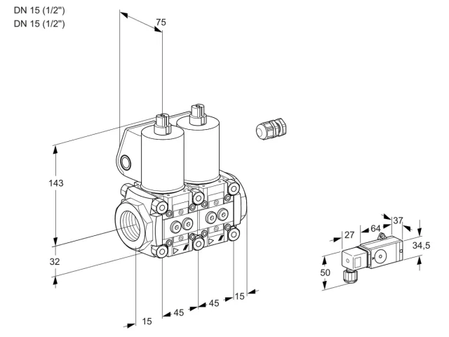 Kromschroder VCS 1E15R/15R05NNWL/PPPP/2--3 — двойной электромагнитный газовый клапан — 88103188