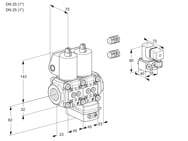 Kromschroder VCG 1E25R/25R05NGEWL3/PPBY/PPPP — двойной электромагнитный газовый клапан — 88104724