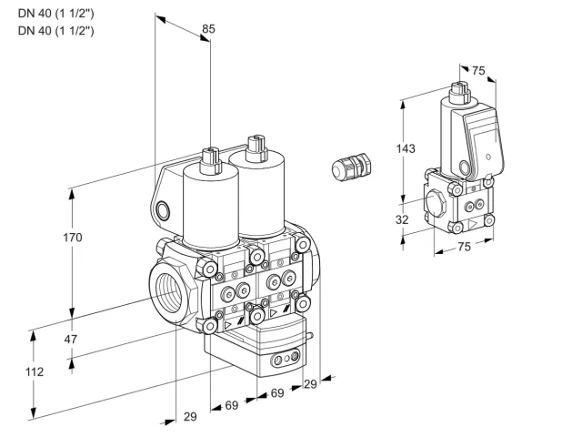 Kromschroder VCD 2E40R/40R05ND-25WL/PPZS/PPPP — двойной электромагнитный газовый клапан — 88103117