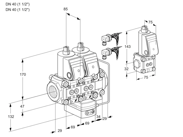Kromschroder VCH 2E40R/40R05NHEVWR6/PPPP/PPZS — двойной электромагнитный газовый клапан — 88104843