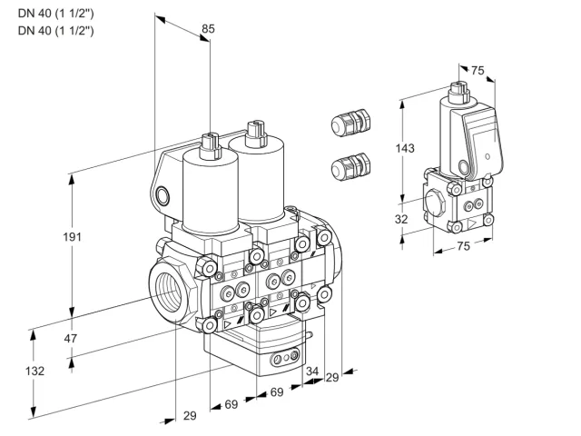 Kromschroder VCH 2E40R/40R05NHEVWGL3/BSPP/PPPP — двойной электромагнитный газовый клапан — 88104162