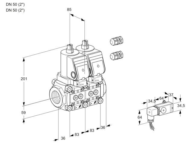 Kromschroder VCS 3T50N/50N05NNKGR3/2--3/PPPP — двойной электромагнитный газовый клапан — 88101053