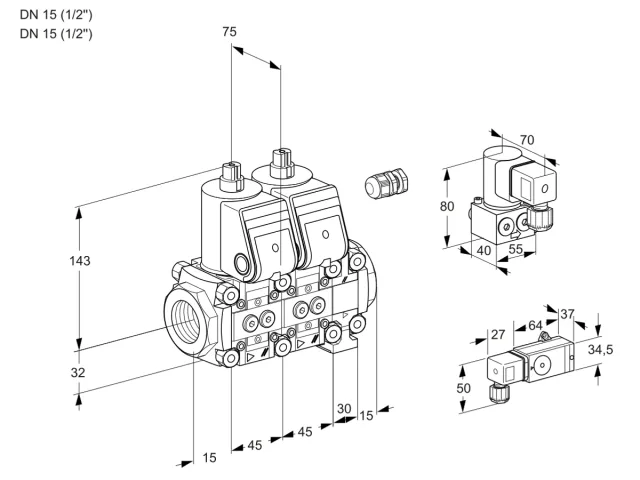 Kromschroder VCS 1E15R/15R05NNVWR/PPPP/PPBY — двойной электромагнитный газовый клапан — 88107816
