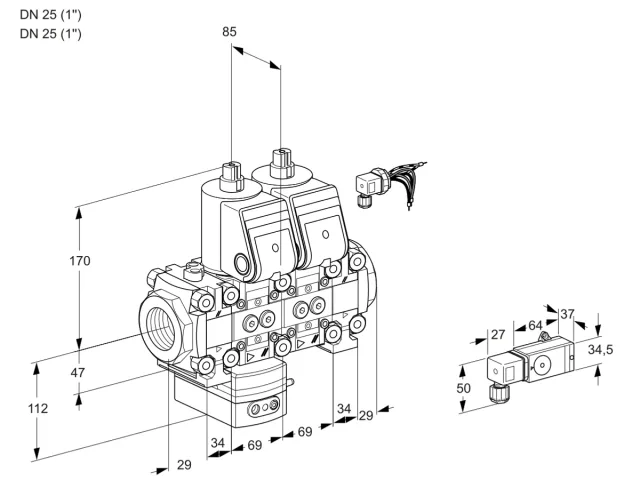Kromschroder VCD 2E25R/25R05FD-50NVWR/2-PP/PPPP — двойной электромагнитный газовый клапан — 88107196