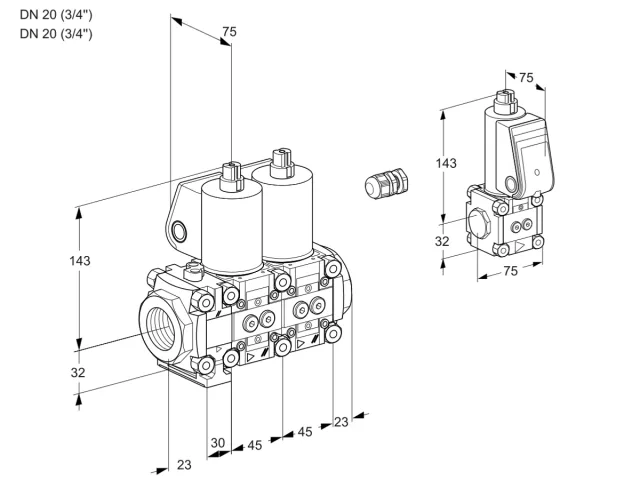 Kromschroder VCS 1E20R/20R05FNNWL/ZSPP/MMPP — двойной электромагнитный газовый клапан — 88106718