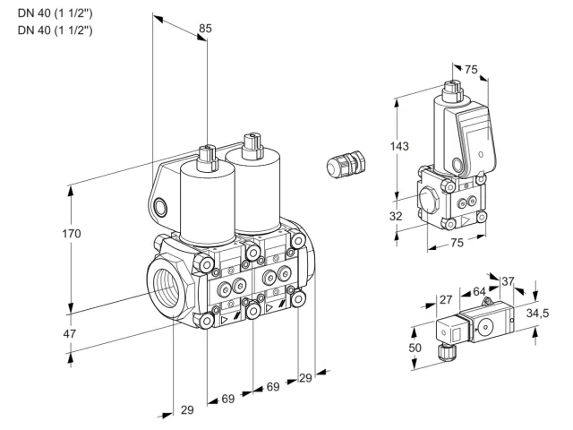 Kromschroder VCS 2E40R/40R05NNQL/PPZS/-3PP — двойной электромагнитный газовый клапан — 88105562