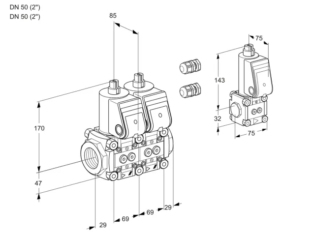 Kromschroder VCS 2E50R/50R05NNWR3/PPPP/PPBS — двойной электромагнитный газовый клапан — 88106700