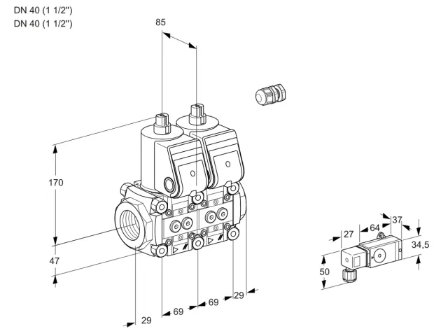 Kromschroder VCS 2E40R/40R05NNWR/2--3/PPPP — двойной электромагнитный газовый клапан — 88106940