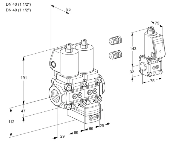 Kromschroder VCG 2E40R/40R05NGKWSL3/PPBS/MMMM — двойной электромагнитный газовый клапан — 88103208