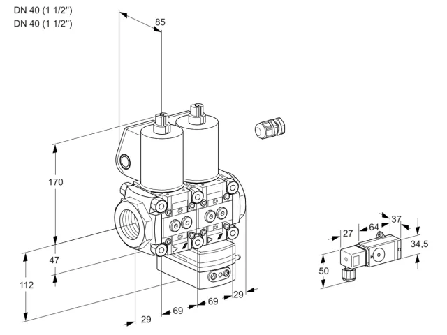 Kromschroder VCD 2E40R/40R05ND-25WL/PP3-/3-PP — двойной электромагнитный газовый клапан — 88106636