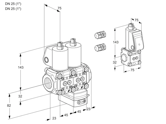 Kromschroder VCD 1E25R/25R05ND-100WL3/PPZS/PPPP — двойной электромагнитный газовый клапан — 88105118