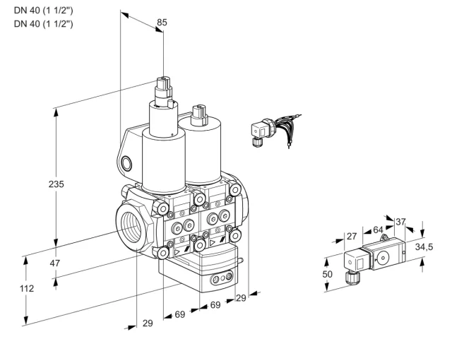 Kromschroder VCD 2E40R/40R05LD-100WL/PPPP/4-PP — двойной электромагнитный газовый клапан — 88107798
