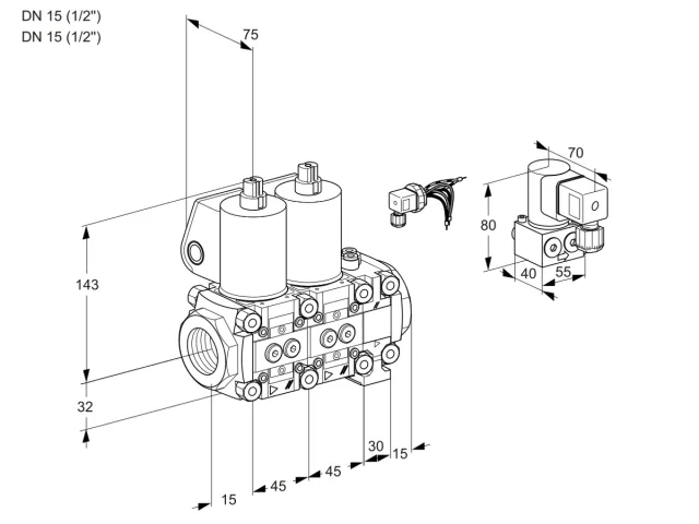 Kromschroder VCS 1E15R/15R05NNVWL/BYPP/PPPP — двойной электромагнитный газовый клапан — 88107769