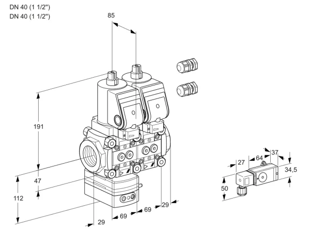 Kromschroder VCD 2E40R/40R05D-25NQSR3/3--2/PPPP — двойной электромагнитный газовый клапан — 88100884