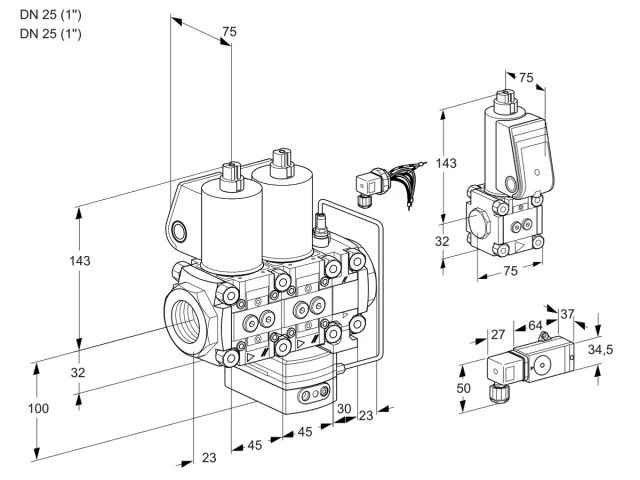 Kromschroder VCH 1E25R/25R05NHEVWL/PPZS/3--2 — двойной электромагнитный газовый клапан — 88105848