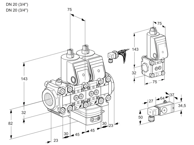 Kromschroder VCG 1E20R/20R05FNGEVWR/PP-2/PPZS — двойной электромагнитный газовый клапан — 88104921