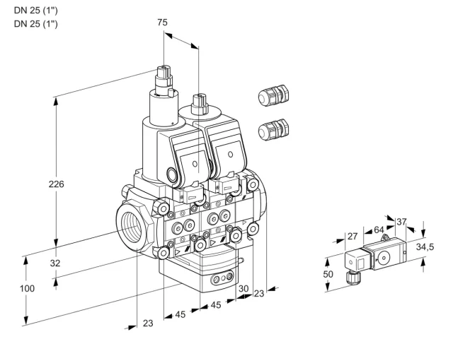 Kromschroder VCH 1E25R/25R05LHEVWGR3/PP-3/PPPP — двойной электромагнитный газовый клапан — 88100783