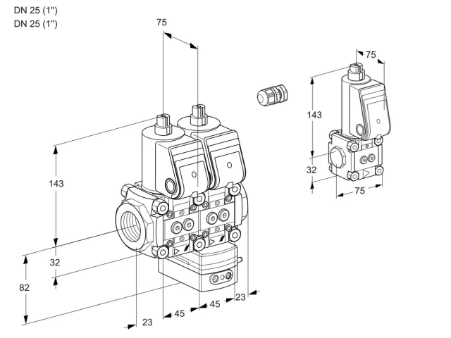Kromschroder VCD 1E25R/25R05ND-25WR3/PPPP/PPBS — двойной электромагнитный газовый клапан — 88103230