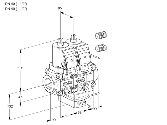 Kromschroder VCH 2E40R/40R05NHEVWGR3/PPPP/PPPP — двойной электромагнитный газовый клапан — 88103860