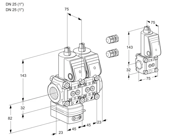 Kromschroder VCD 1E25R/25R05D-100NWR3/PPPP/PPBS — двойной электромагнитный газовый клапан — 88107390
