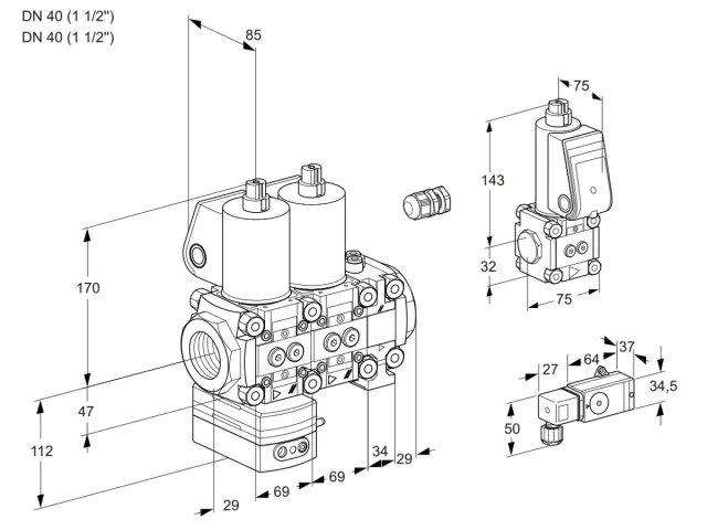Kromschroder VCD 2E40R/40R05D-25NVWL/PPBS/2-PP — двойной электромагнитный газовый клапан — 88100792