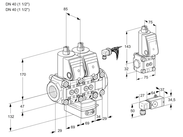Kromschroder VCH 2E40R/40R05NHEVWR/PP3-/PPBS — двойной электромагнитный газовый клапан — 88100347