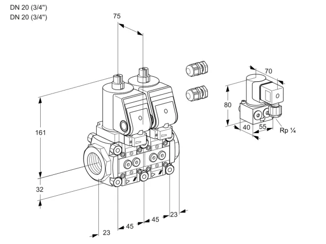 Kromschroder VCS 1E20R/20R05NNKGR3/PPPP/PPZY — двойной электромагнитный газовый клапан — 88104302