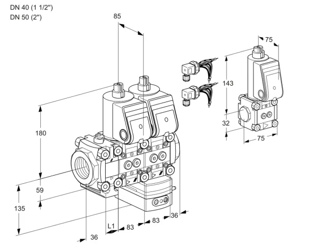 Kromschroder VCD 3E40R/50R05FND-50WR6/PPPP/PPZS — двойной электромагнитный газовый клапан — 88107383