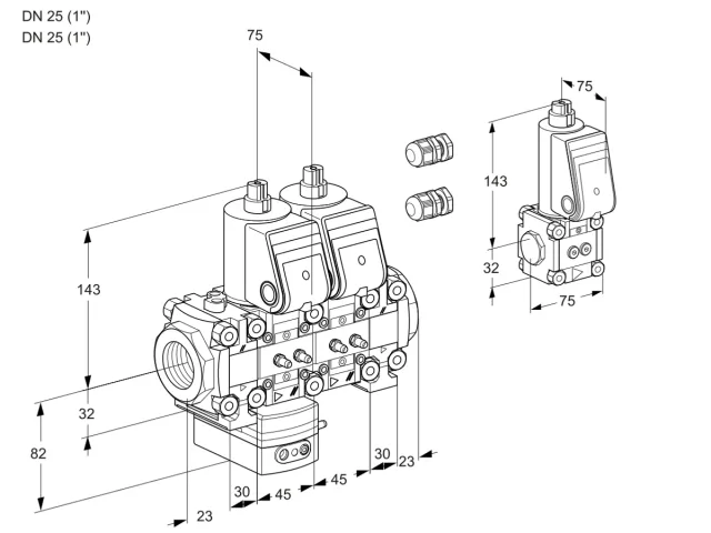 Kromschroder VCG 1E25R/25R05FGENVWR3/MMMM/PPBS — двойной электромагнитный газовый клапан — 88102781
