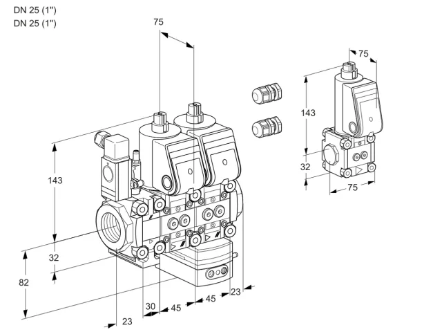 Kromschroder VCD 1E25R/25R05F2ND-25WR3/PPPP/PPBS — двойной электромагнитный газовый клапан — 88103232