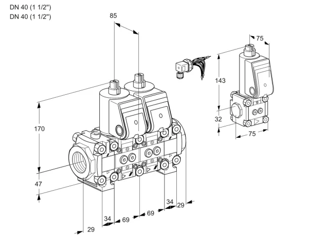 Kromschroder VCS 2E40R/40R05FNNVWR/PPPP/PPZS — двойной электромагнитный газовый клапан — 88100253