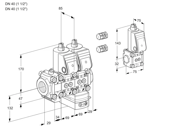 Kromschroder VCV 2E40R/40R05FNVKWR3/PPPP/PPZS — двойной электромагнитный газовый клапан — 88106517
