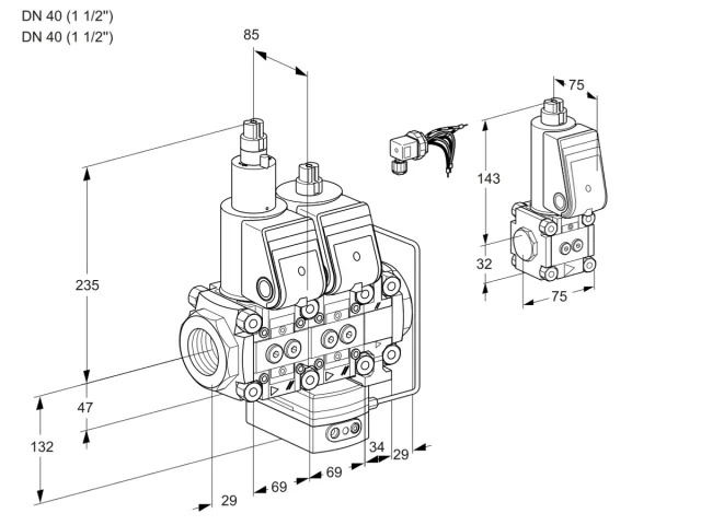 Kromschroder VCH 2E40R/40R05LHEVWR/PPPP/PPBS — двойной электромагнитный газовый клапан — 88105736