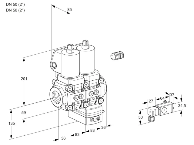 Kromschroder VCG 3E50R/50R05NGKQSL/MMPP/2--4 — двойной электромагнитный газовый клапан — 88105857