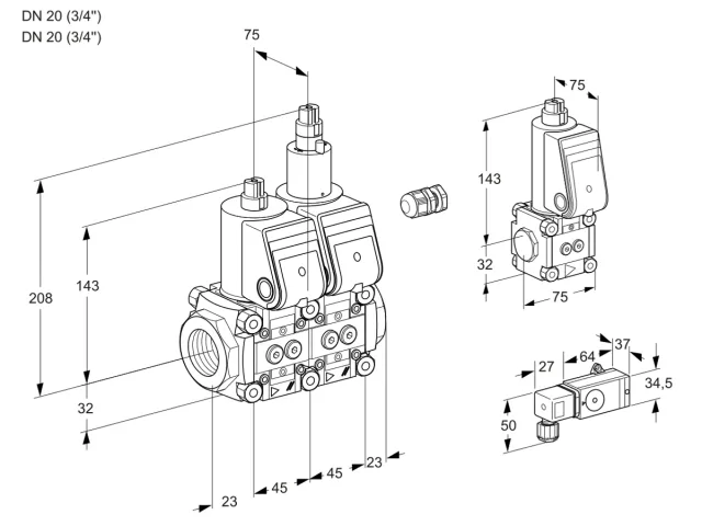 Kromschroder VCS 1E20R/20R05NLWR/2-PP/PPBS — двойной электромагнитный газовый клапан — 88106882