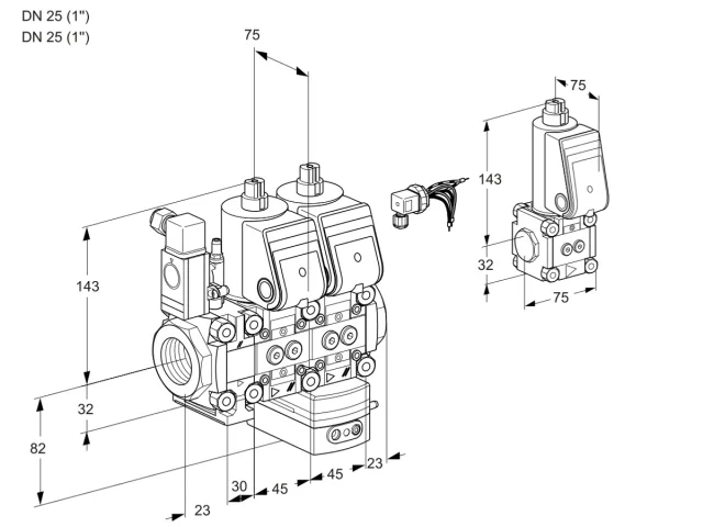 Kromschroder VCD 1E25R/25R05F2ND-25WR/PPPP/PPBS — двойной электромагнитный газовый клапан — 88103231