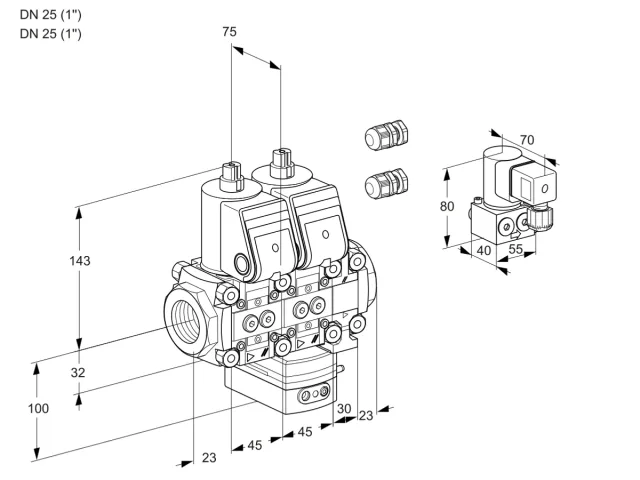 Kromschroder VCV 1E25R/25R05NVKVWR3/PPPP/PPBY — двойной электромагнитный газовый клапан — 88104785