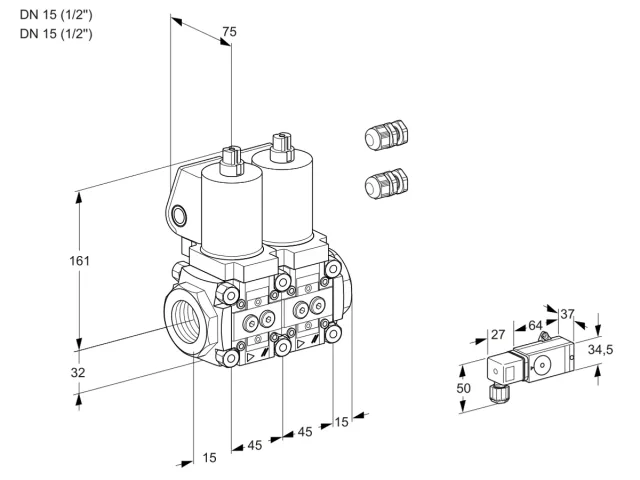 Kromschroder VCS 1E15R/15R05NNKSL3/PPPP/-3PP — двойной электромагнитный газовый клапан — 88107065