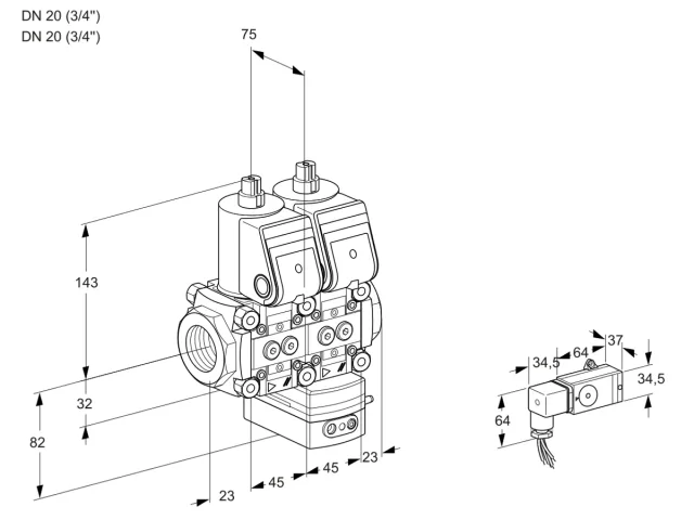 Kromschroder VCD 1T20N/20N05ND-25QR/2-PP/PPPP — двойной электромагнитный газовый клапан — 88103250