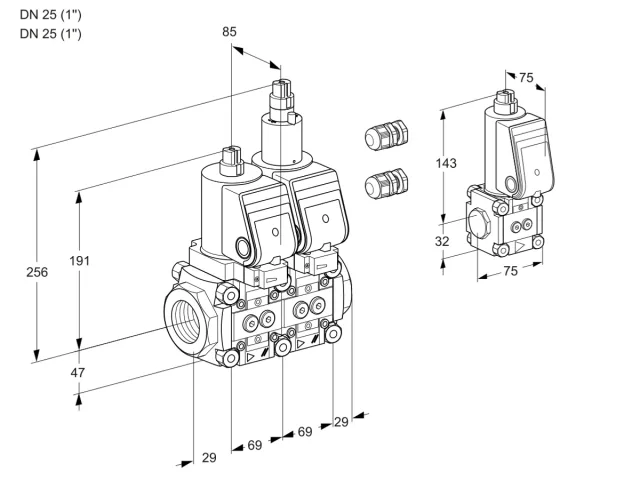 Kromschroder VCS 2E25R/25R05NLWGR3/PPPP/PPZS — двойной электромагнитный газовый клапан — 88100125