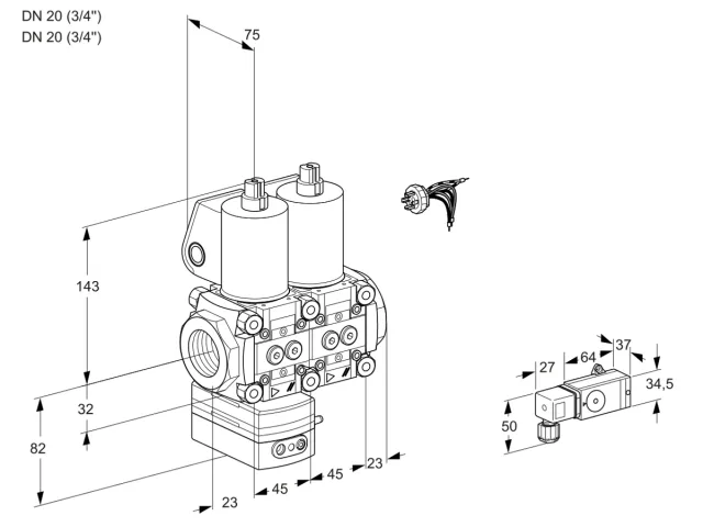 Kromschroder VCD 1E20R/20R05D-50NWL/PPPP/2-PP — двойной электромагнитный газовый клапан — 88100883