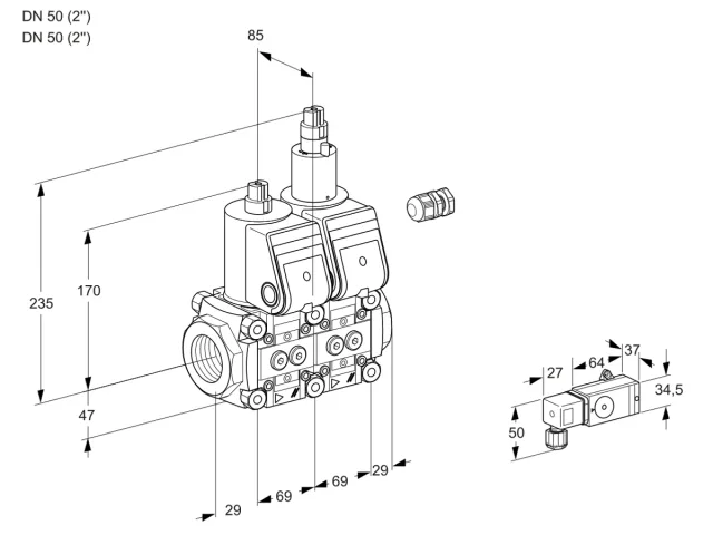 Kromschroder VCS 2E50R/50R05NLWR/PP-3/PPPP — двойной электромагнитный газовый клапан — 88104900