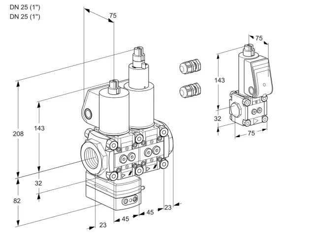 Kromschroder VCD 1E25R/25R05D-100LWL3/PPZS/PPPP — двойной электромагнитный газовый клапан — 88104451
