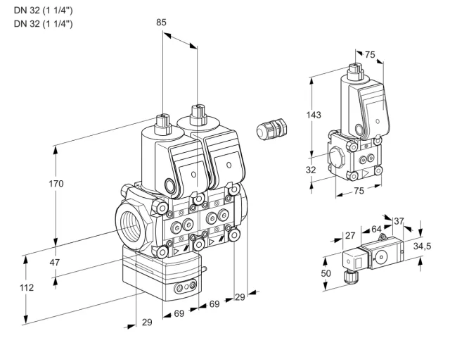 Kromschroder VCD 2E32R/32R05D-25NWR/2--3/PPZS — двойной электромагнитный газовый клапан — 88105616
