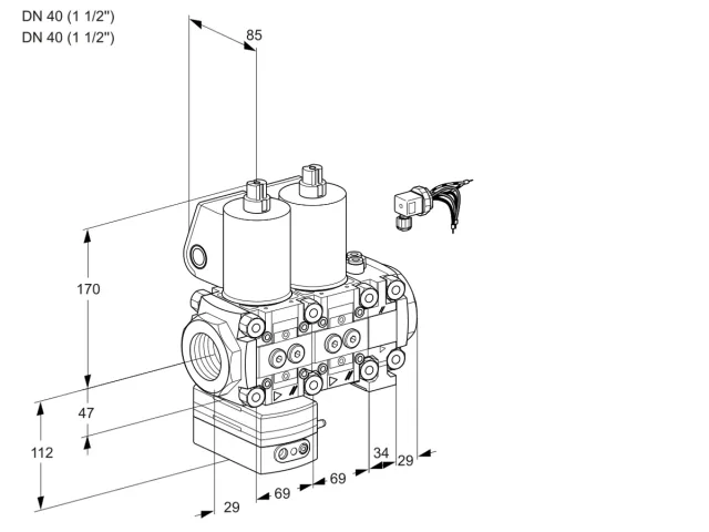 Kromschroder VCD 2E40R/40R05D-100NVWL/PPPP/PPPP — двойной электромагнитный газовый клапан — 88100311
